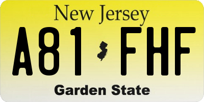 NJ license plate A81FHF