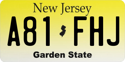 NJ license plate A81FHJ