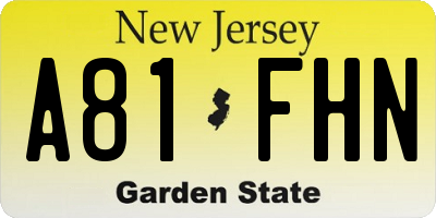 NJ license plate A81FHN