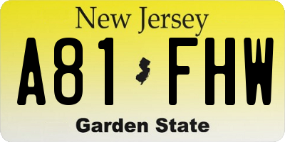 NJ license plate A81FHW