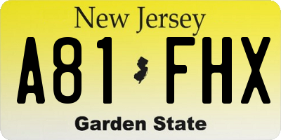 NJ license plate A81FHX