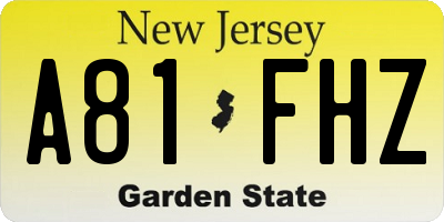 NJ license plate A81FHZ