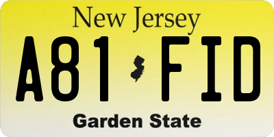 NJ license plate A81FID