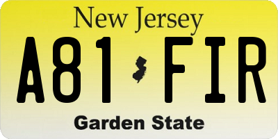 NJ license plate A81FIR