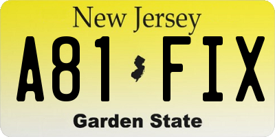 NJ license plate A81FIX