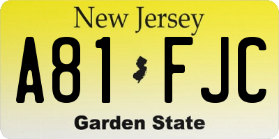 NJ license plate A81FJC