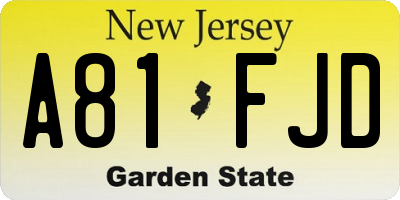 NJ license plate A81FJD