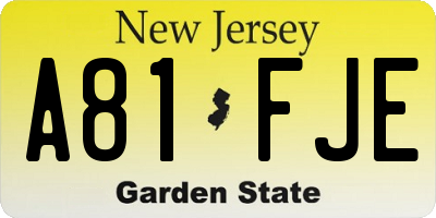 NJ license plate A81FJE