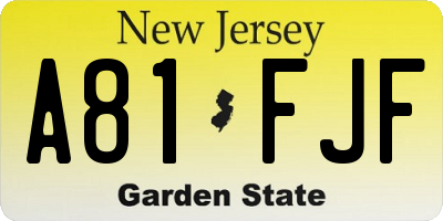 NJ license plate A81FJF