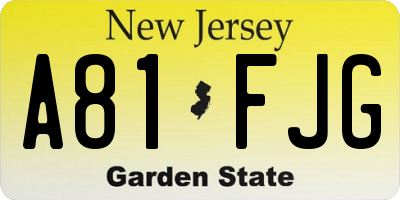 NJ license plate A81FJG