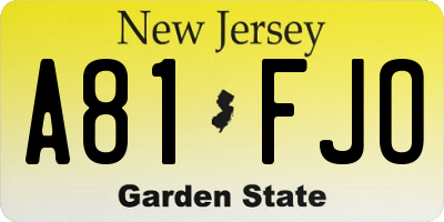 NJ license plate A81FJO