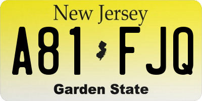 NJ license plate A81FJQ