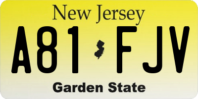 NJ license plate A81FJV
