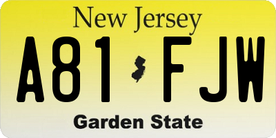NJ license plate A81FJW