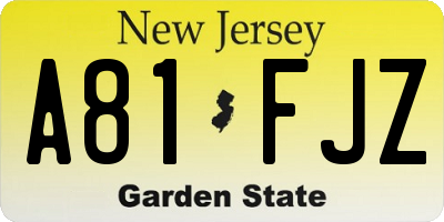 NJ license plate A81FJZ