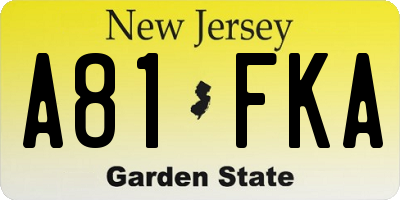 NJ license plate A81FKA