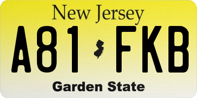 NJ license plate A81FKB