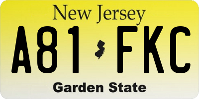 NJ license plate A81FKC