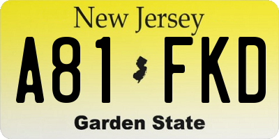 NJ license plate A81FKD