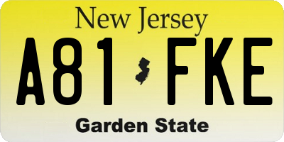 NJ license plate A81FKE