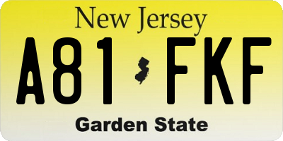 NJ license plate A81FKF