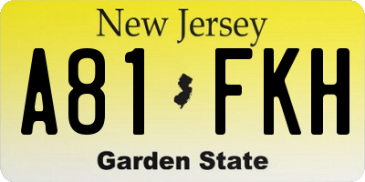NJ license plate A81FKH