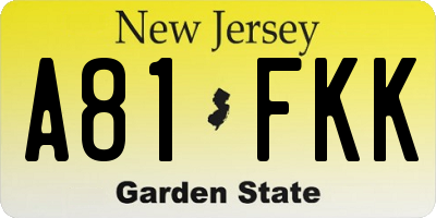 NJ license plate A81FKK