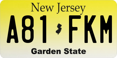 NJ license plate A81FKM