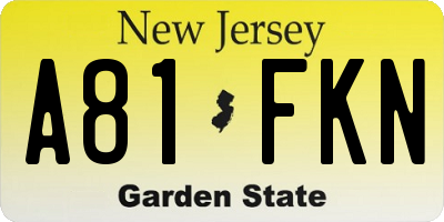 NJ license plate A81FKN