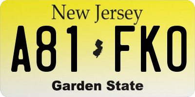NJ license plate A81FKO