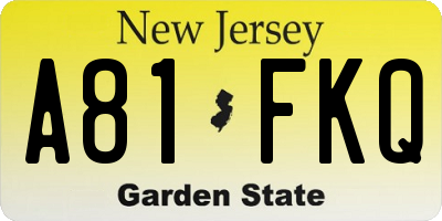 NJ license plate A81FKQ