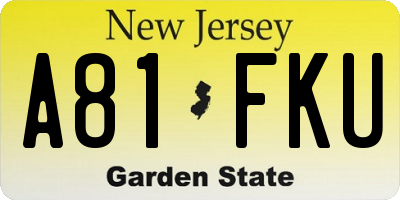 NJ license plate A81FKU