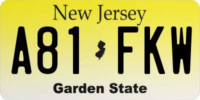 NJ license plate A81FKW