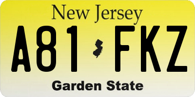 NJ license plate A81FKZ