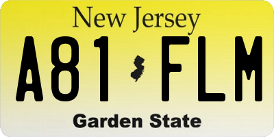 NJ license plate A81FLM