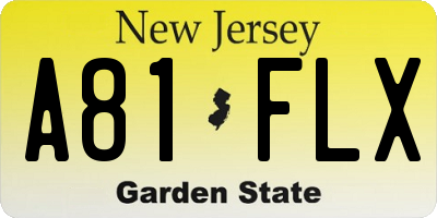 NJ license plate A81FLX