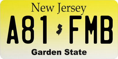 NJ license plate A81FMB