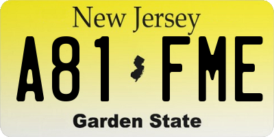 NJ license plate A81FME