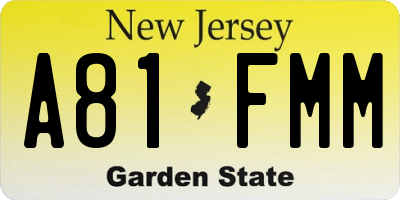 NJ license plate A81FMM
