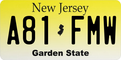 NJ license plate A81FMW