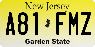 NJ license plate A81FMZ
