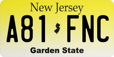 NJ license plate A81FNC
