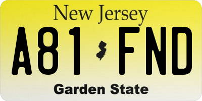 NJ license plate A81FND