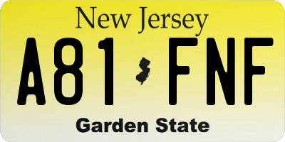 NJ license plate A81FNF