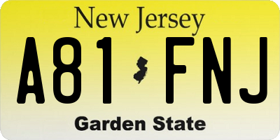 NJ license plate A81FNJ