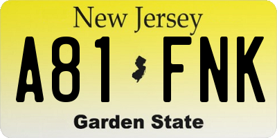 NJ license plate A81FNK
