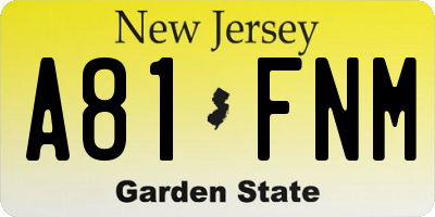 NJ license plate A81FNM