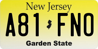 NJ license plate A81FNO