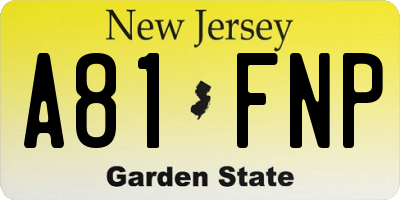 NJ license plate A81FNP
