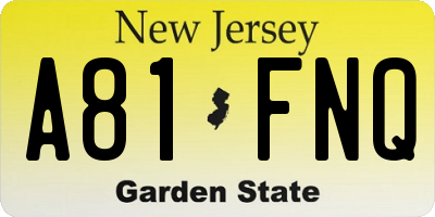 NJ license plate A81FNQ